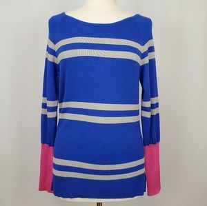 Say What Crew Neck Blue, Gray and Pink Sweater